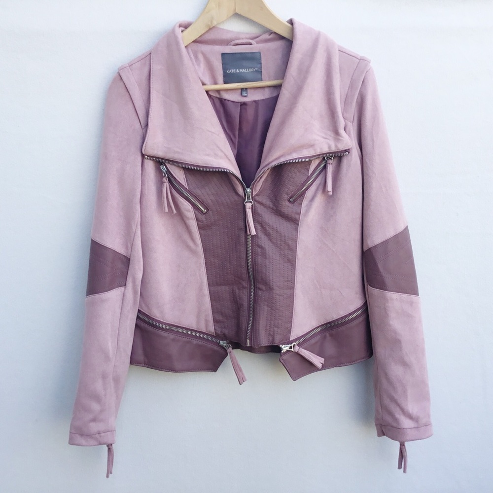 Kate & Mallory pink faux suade  cowl neck jacket..